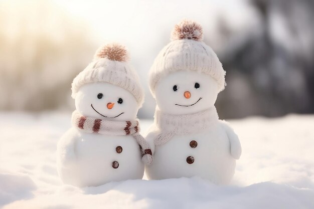 Photo two snowmen are posing for a photo with one wearing a hat