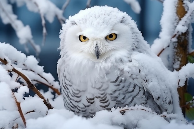 Two Snowy Owls in Winter Forest Generative AI