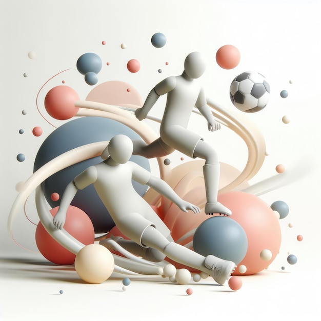 Photo two soccer players fighting for ball 3d minimalist cute illustration on a light background