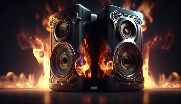 Two speakers with the word'fire'on them