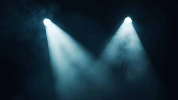 Two Spotlights Illuminating a Dark Smoky Stage