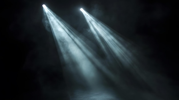 Two Spotlights Illuminating a Dark Smoky Stage