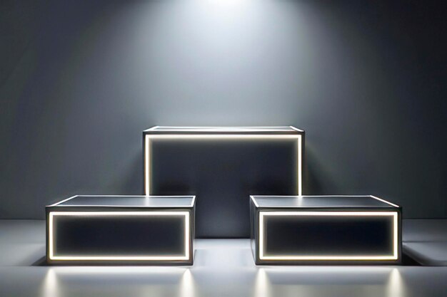 Photo two square tables are on a dark background with a light shining through them