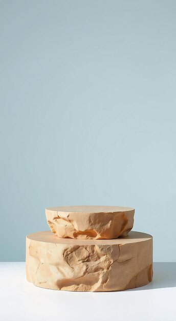 Photo two stacked natural stone podiums on a white background