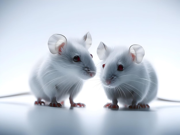 Two standing mice staring at the screen on a white background High quality