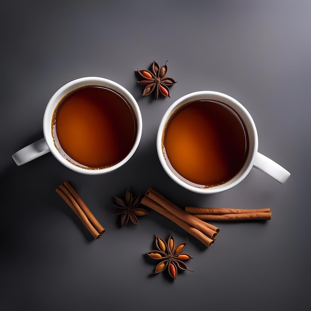 Two Steaming Mugs of Masala Tea on a Gray Table