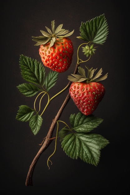 Two Strawberries on Dark Background