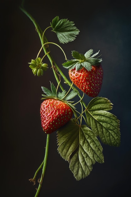 Two Strawberries on Dark Background