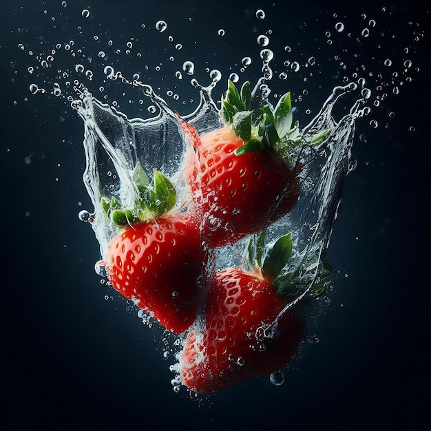 Two strawberries splashing wallpaper