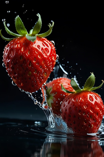 Two strawberries splashing wallpaper