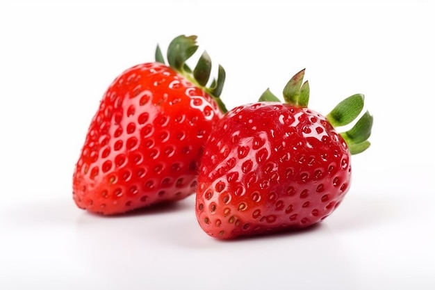 Two strawberries on a white background