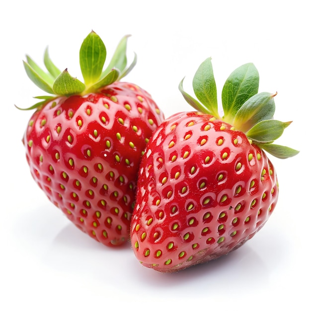 Two Strawberries With Green Leaves