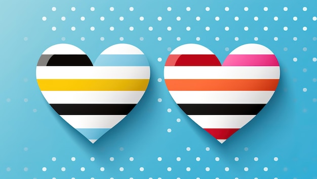 Two Striped Hearts on a Blue Polka Dot Background A Symbol of Love and Creativity