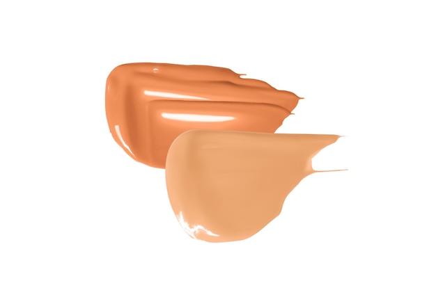 Two strokes of facial foundation in light beige and dark color Isolated on a white background