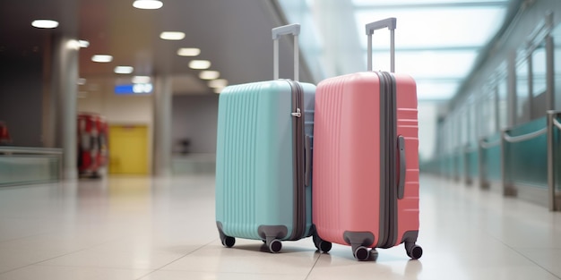 Two suitcases hand luggage at the airport Weekend departure on vacation Emigration