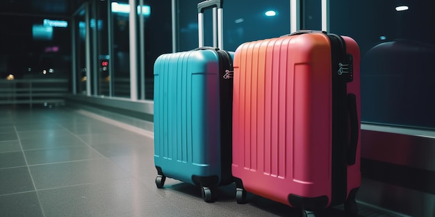 Two suitcases hand luggage at the airport Weekend departure on vacation Emigration