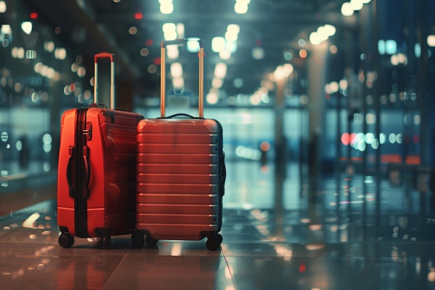 A Two suitcases stand side by side ready for an adventure