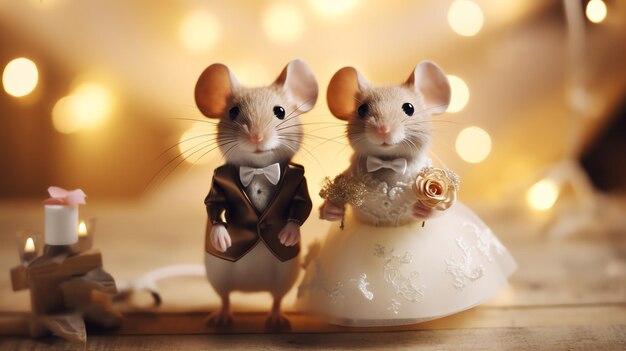 Two super cute mouses bride and groom Lovely wedding couple AI generated image