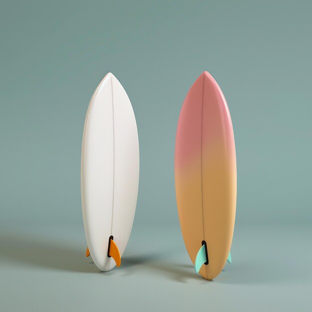 Photo two surfboards with one being held up by one another