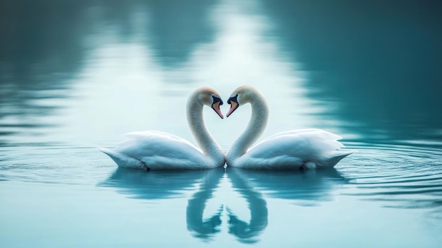 Photo two swans forming a heart shape