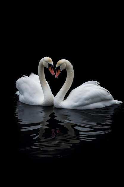 Two swans making a heart shape with their necks