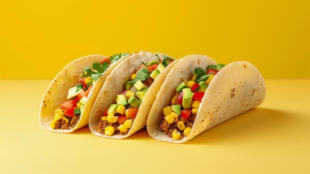 two tacos are on a yellow table one of which is the first to be taco