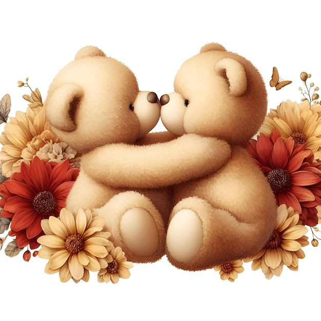 two teddy bears hugging one of which has the word love on it