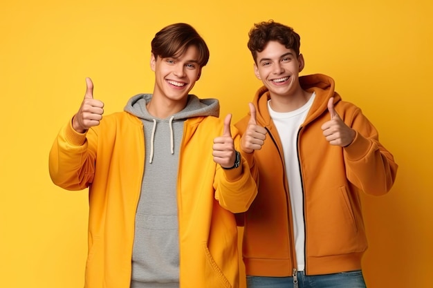 two teenage boys showing thumbs up