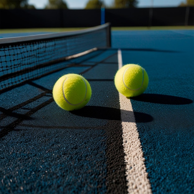 two tennis balls are on a tennis court with the number 2 on the side