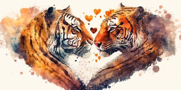 Two tiger love each other cats kiss print for you Generative AI