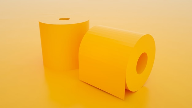 Two toilet paper rolls isolated on yellow color background