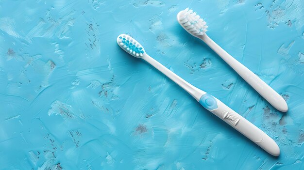 Two toothbrushes on a blue textured background Simple dental hygiene tools image Essential for oral care routines AI