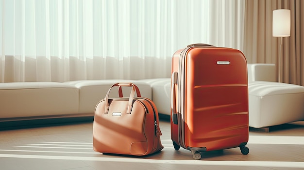 two travel bags in a contemporary minimalist hotel room the elegant uncluttered style