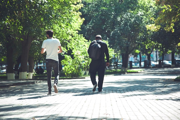 Two traveler man in street