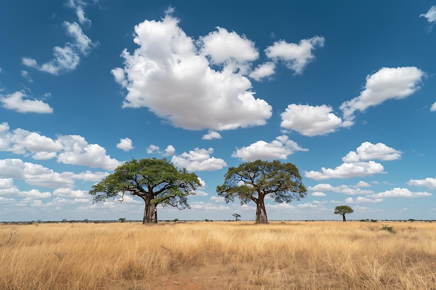 two trees in a field with one that has the word  on it