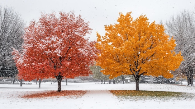 Photo two trees in the winter snow