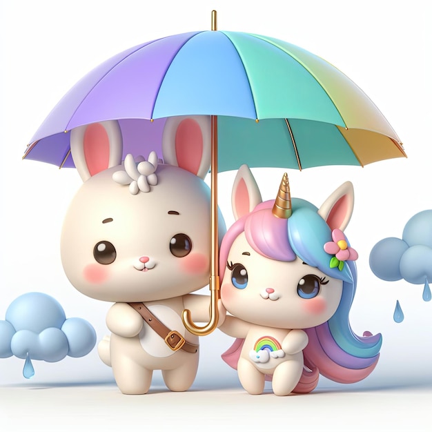 two unicorns are standing under an umbrella with the words hello kitty