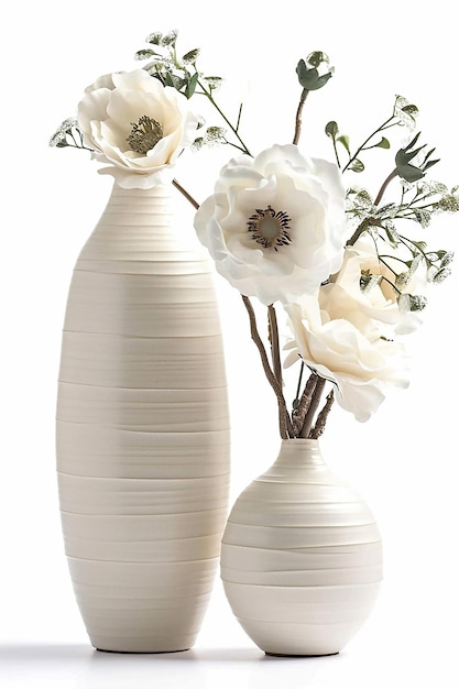 Photo two vases with flowers in the middle and the words quot spring quot on the bottom