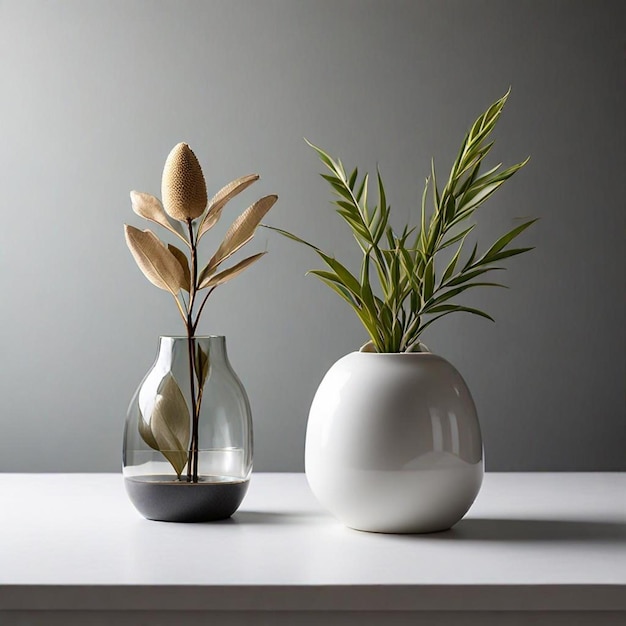 Photo two vases with flowers on a table one with one that says tulips