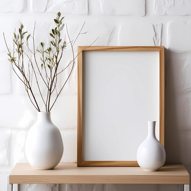 Two vases with a wooden frame and one that says " branch " on the bottom.