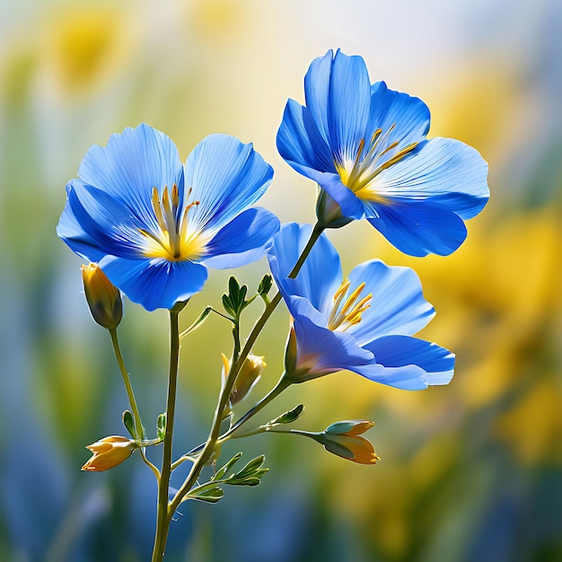 two vibrant blue flax flowers