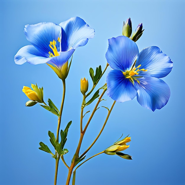 two vibrant blue flax flowers