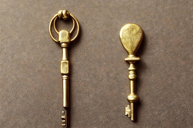 Two vintage brass wrenches of different lengths on dark beige background