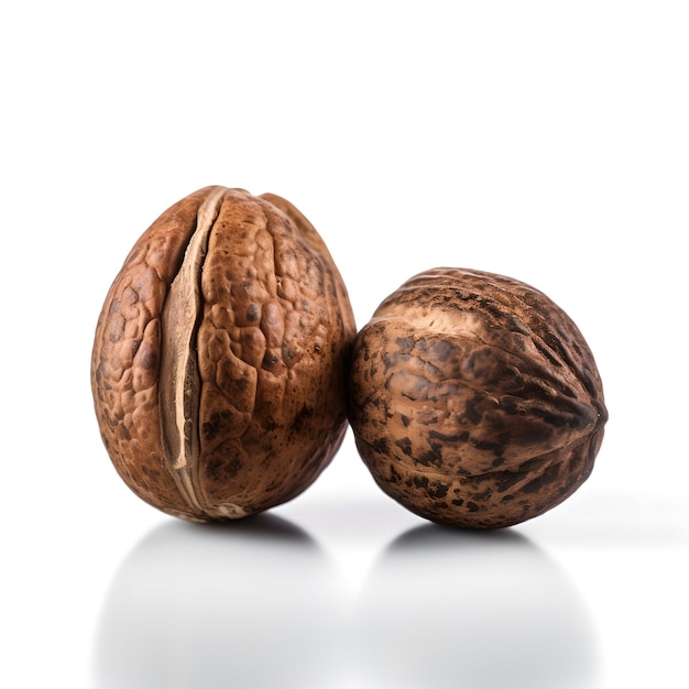 Two walnuts are sitting next to each other.