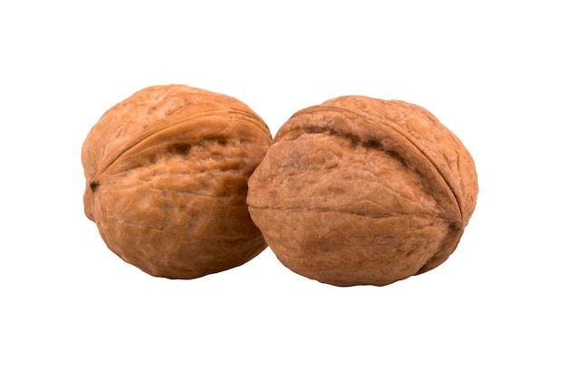 Two walnuts isolated on white background