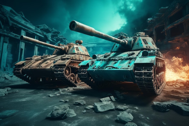 Two war tanks Combat action Generate Ai