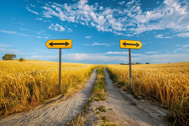 Photo two way sign on a country road