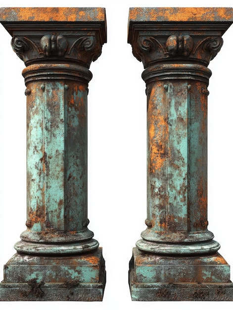 Photo two weathered stone columns