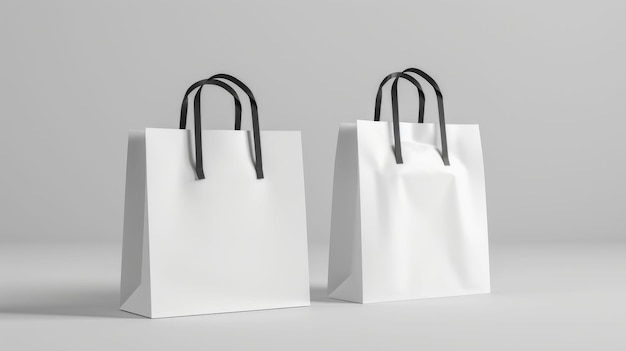 Two white bags with black handles