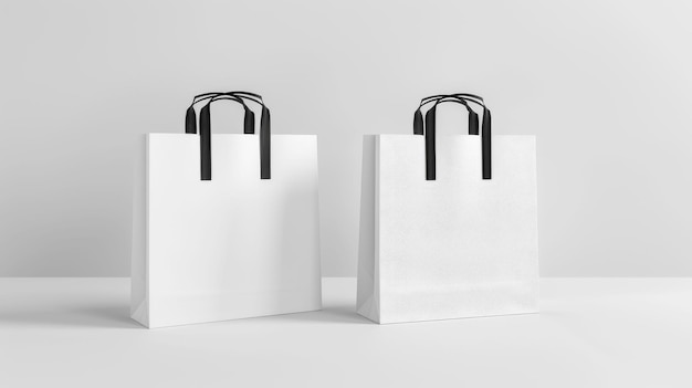 Two white bags with black handles